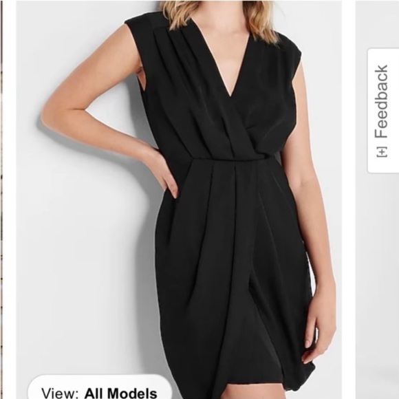 Express Dresses & Skirts - NWT Express V-Neck Faux Wrap Pleated Sheath Dress Black Size L